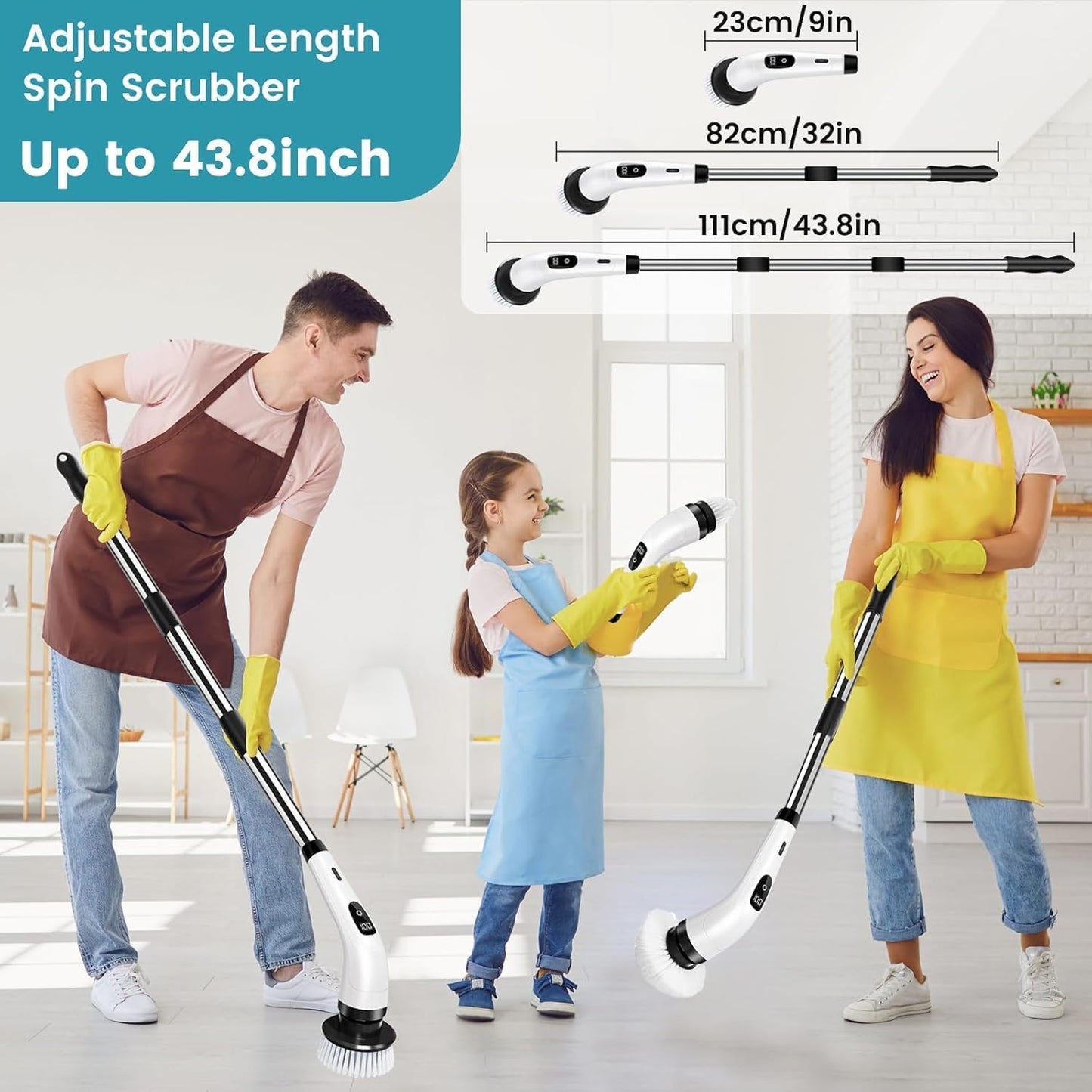 Mincify 9-in-1 Electric Spin Scrubber for Bathroom Cleaning with Adjustable Handle | Cordless Rechargeable Power Brush with 9 Replaceable Heads | Floor, Tile, Tub, Kitchen & Wall Cleaner