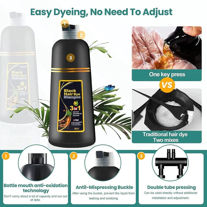 3-in-1 Black Hair Dye Shampoo (Ayurvedic No Side Effect) - 100% Grey Coverage