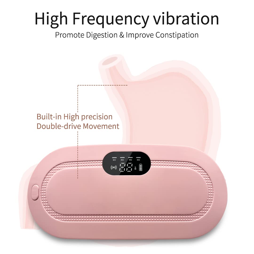 Portable Cordless Heating Pad for Menstrual Cramps Relief, Heating Pad for Stomach, 3-Speed Temperature Adjustment and 4-Speed Massage Modes, Back and Belly Heating Pad for Women(Pink)