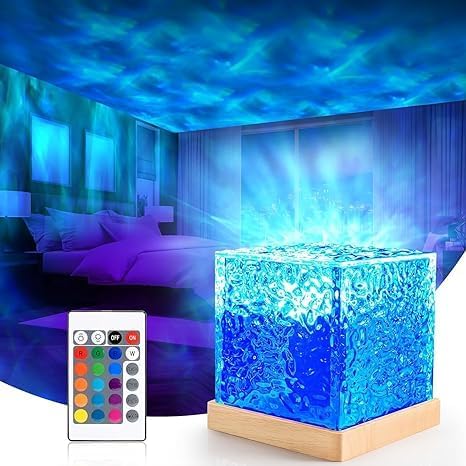 Zaavio Waves Square Lamp 16 in 1 Ocean Wave Projector Night Light with Remote, Water Effect Lamp for Bedroom, Living Room,Romantic Ocean Wave Water Night Light Projector with 3D Water Wave Effect-2024