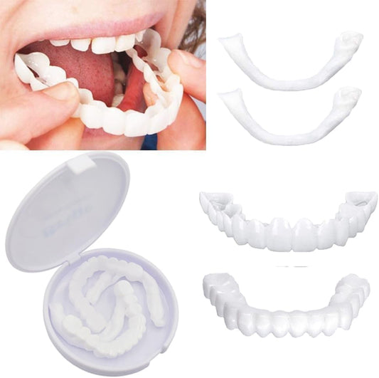 BELOXY Snap-On Instant Perfect Smile Veneers Comfortable Flex Fit Dentures for Top & Bottom Teeth White Tooth Cosmetic Cover PACK OF 1 (5) (5) (5) (1)