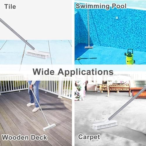 White Bathroom Scrub Brush with Wiper - 2-in-1 Tile Cleaning