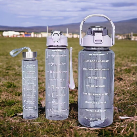 Motivational Time Marker Water Bottle Set (Pack of 3) | 2000ml, 900ml & 300ml