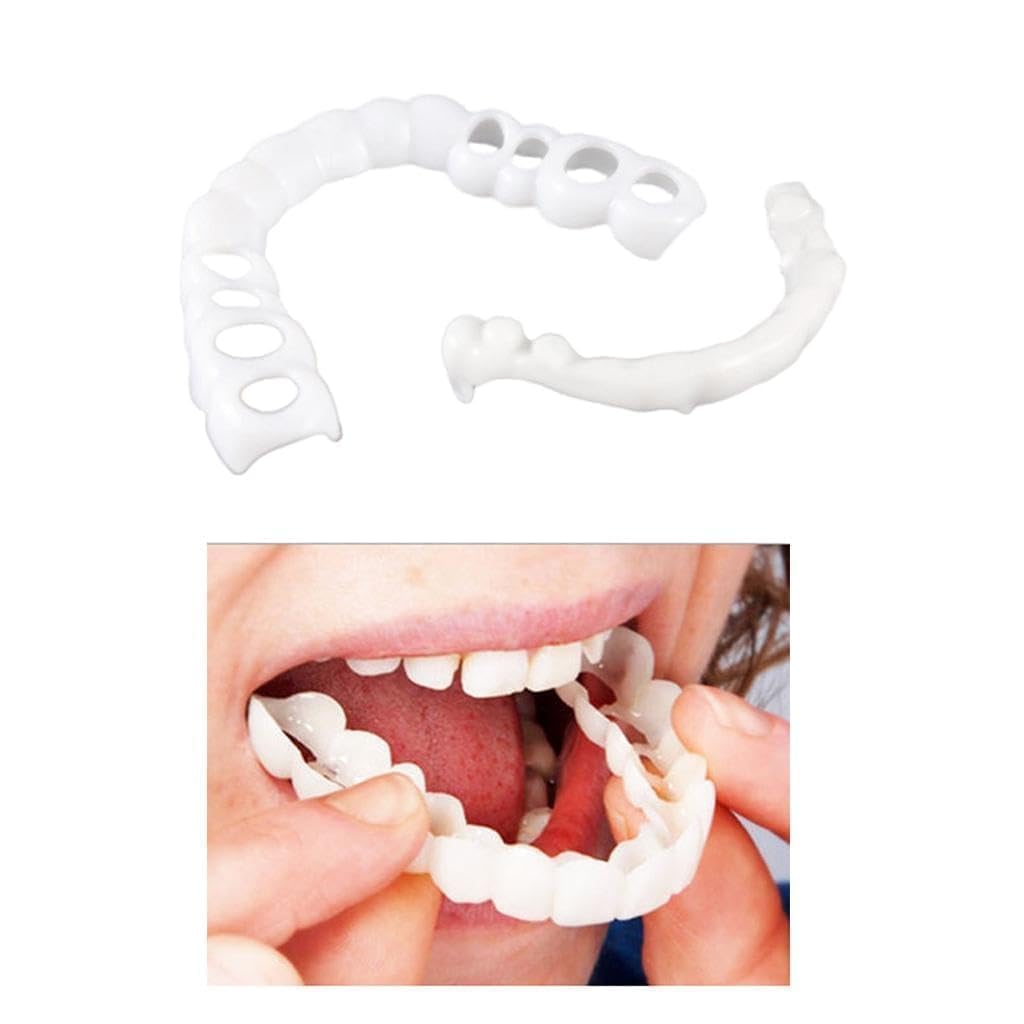 BELOXY Snap-On Instant Perfect Smile Veneers Comfortable Flex Fit Dentures for Top & Bottom Teeth White Tooth Cosmetic Cover PACK OF 1 (5) (5) (5) (1)