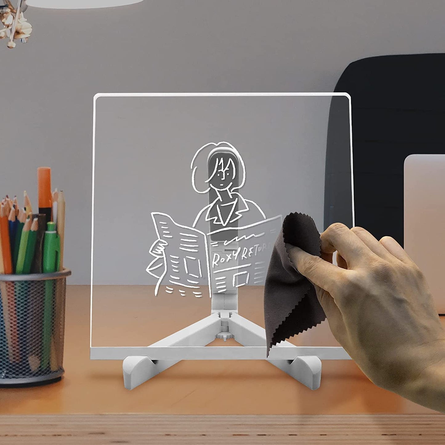 3D LED Acrylic Board, Write & Erase Board with Light and with 13 Coloured Pens (20X30 CM)