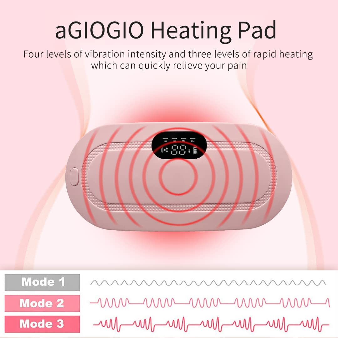 Portable Cordless Heating Pad for Menstrual Cramps Relief, Heating Pad for Stomach, 3-Speed Temperature Adjustment and 4-Speed Massage Modes, Back and Belly Heating Pad for Women(Pink)