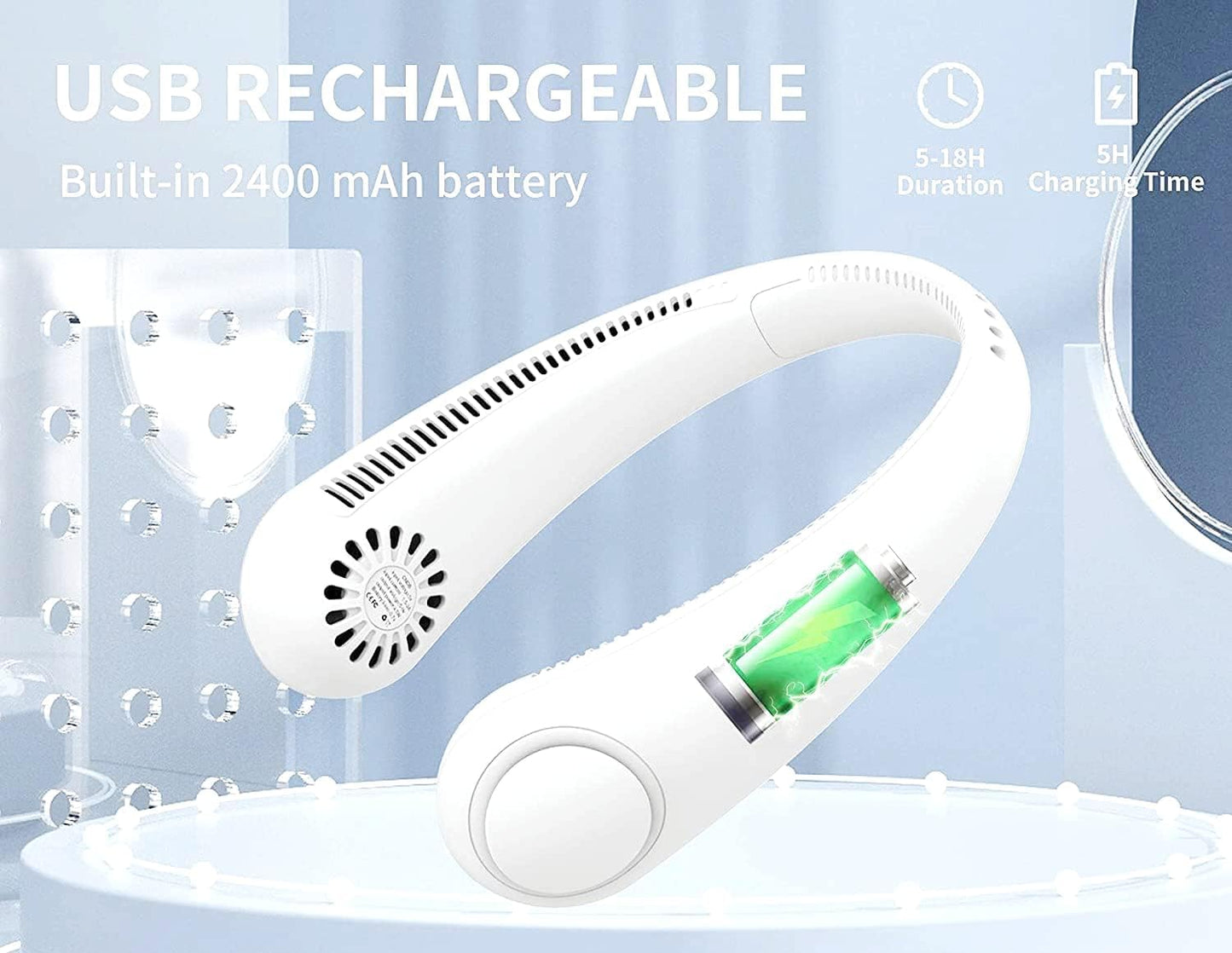Zorill Portable Rechargeable Neck Fan 20Hrs Play
