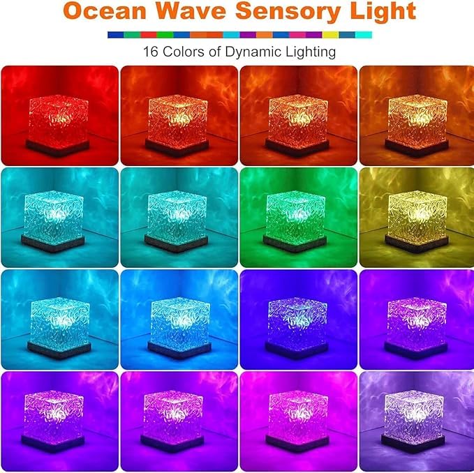 Zaavio Waves Square Lamp 16 in 1 Ocean Wave Projector Night Light with Remote, Water Effect Lamp for Bedroom, Living Room,Romantic Ocean Wave Water Night Light Projector with 3D Water Wave Effect-2024