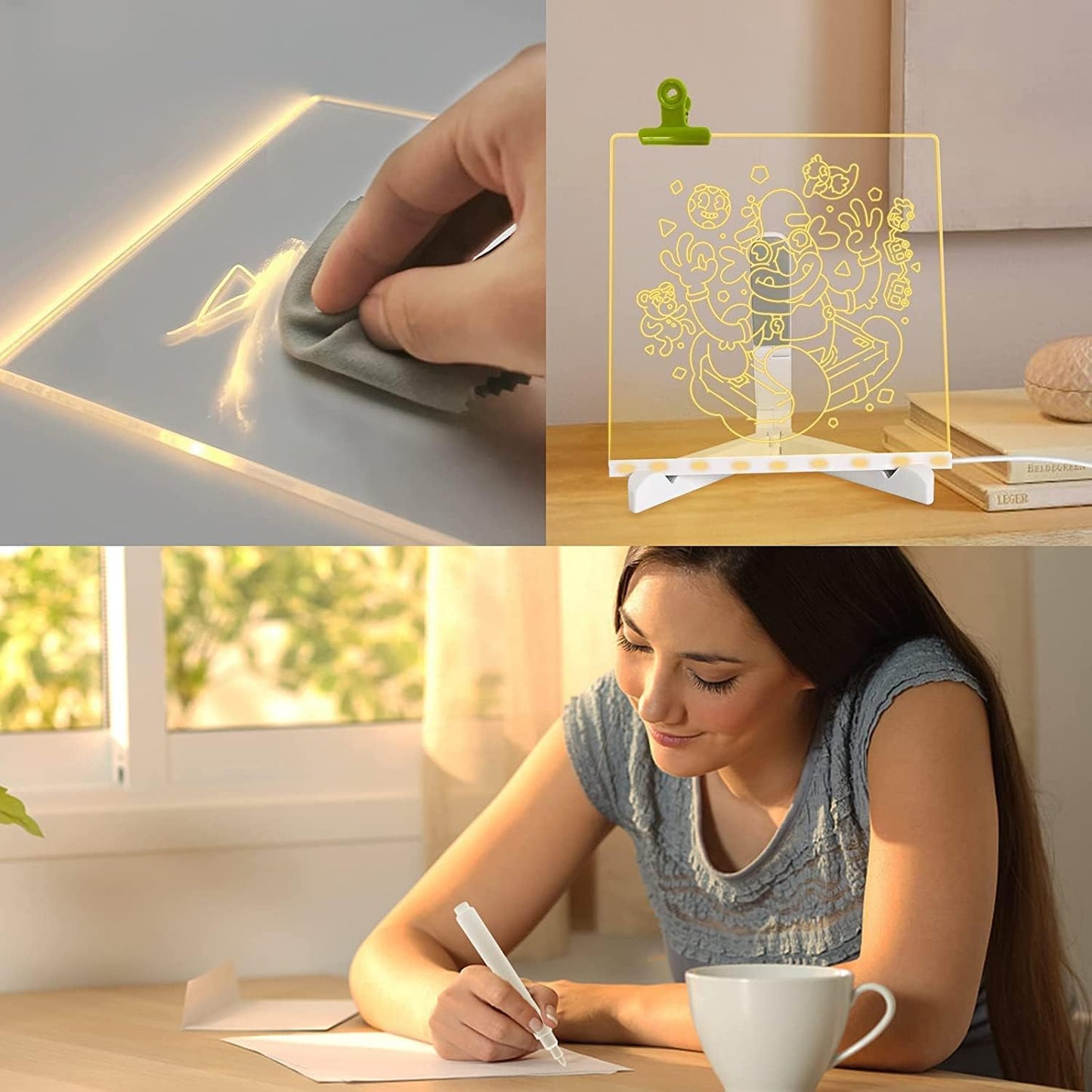 3D LED Acrylic Board, Write & Erase Board with Light and with 13 Coloured Pens (20X30 CM)