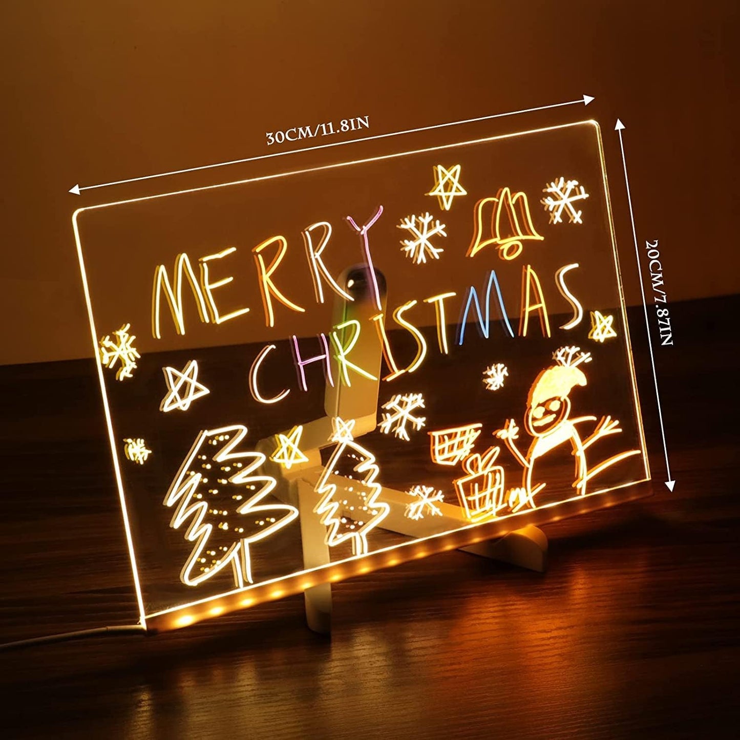 3D LED Acrylic Board, Write & Erase Board with Light and with 13 Coloured Pens (20X30 CM)
