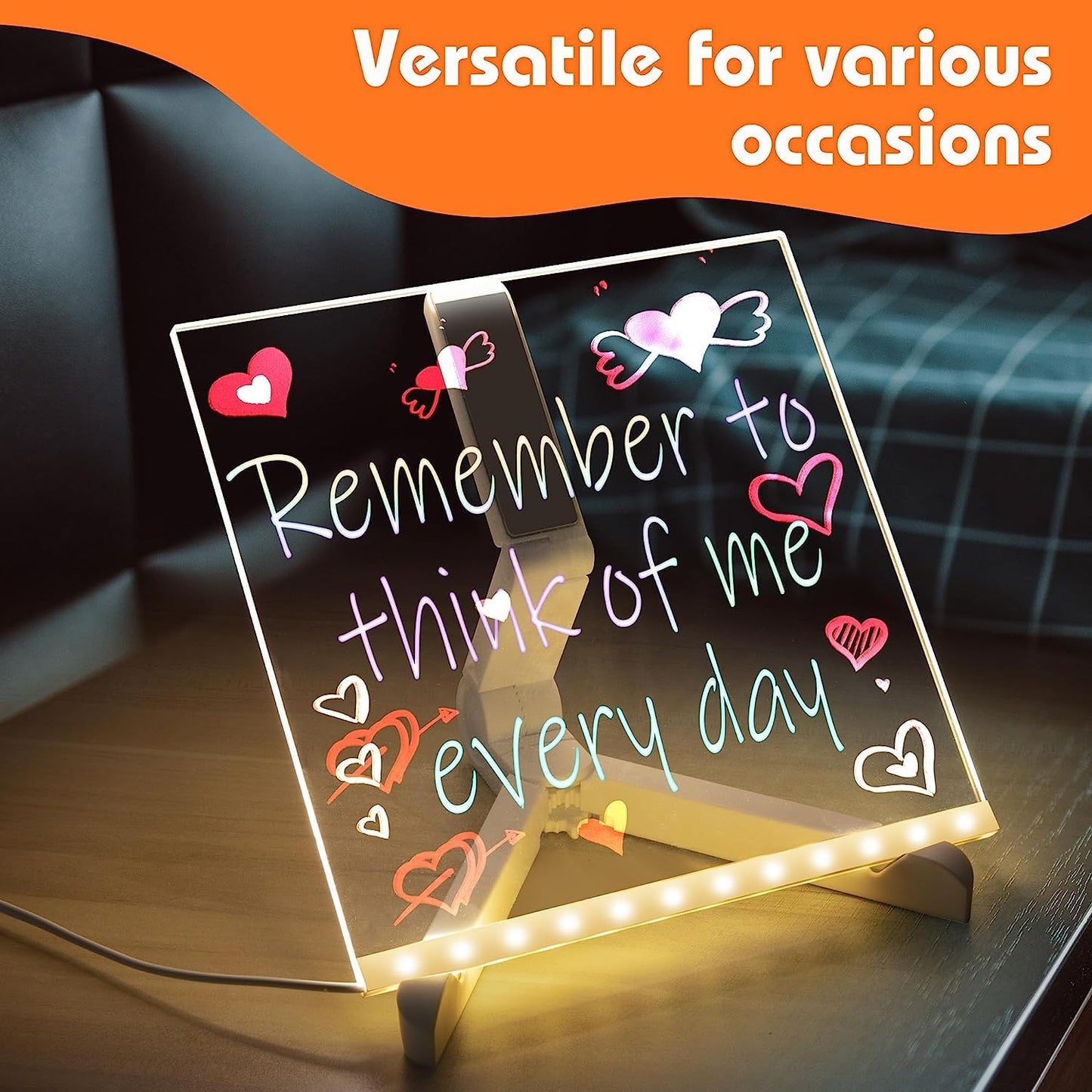 3D LED Acrylic Board, Write & Erase Board with Light and with 13 Coloured Pens (20X30 CM)
