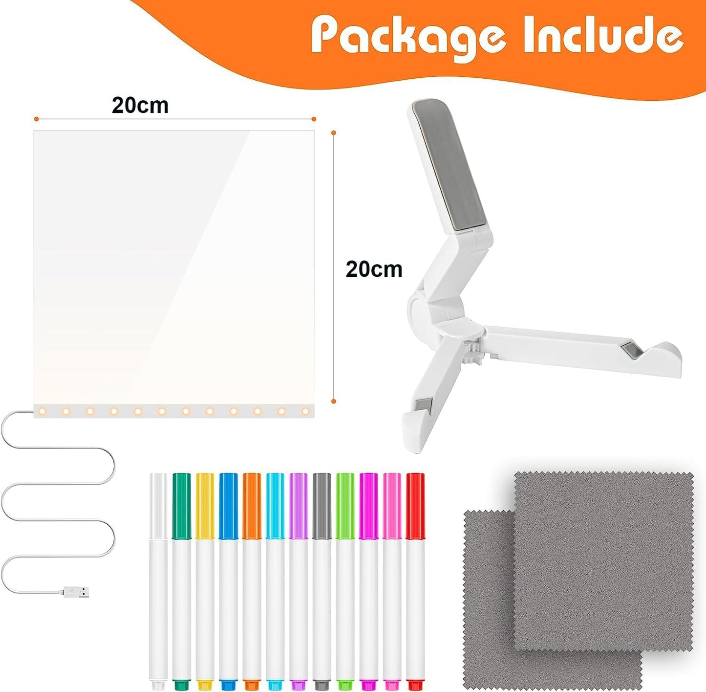 3D LED Acrylic Board, Write & Erase Board with Light and with 13 Coloured Pens (20X30 CM)