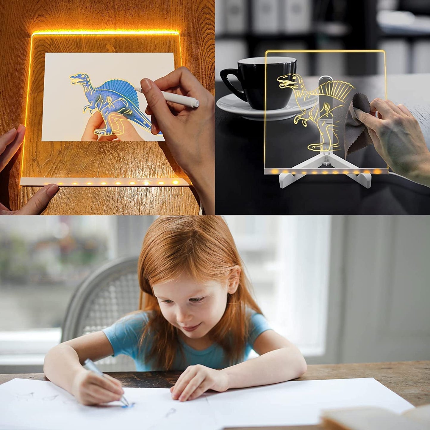 3D LED Acrylic Board, Write & Erase Board with Light and with 13 Coloured Pens (20X30 CM)