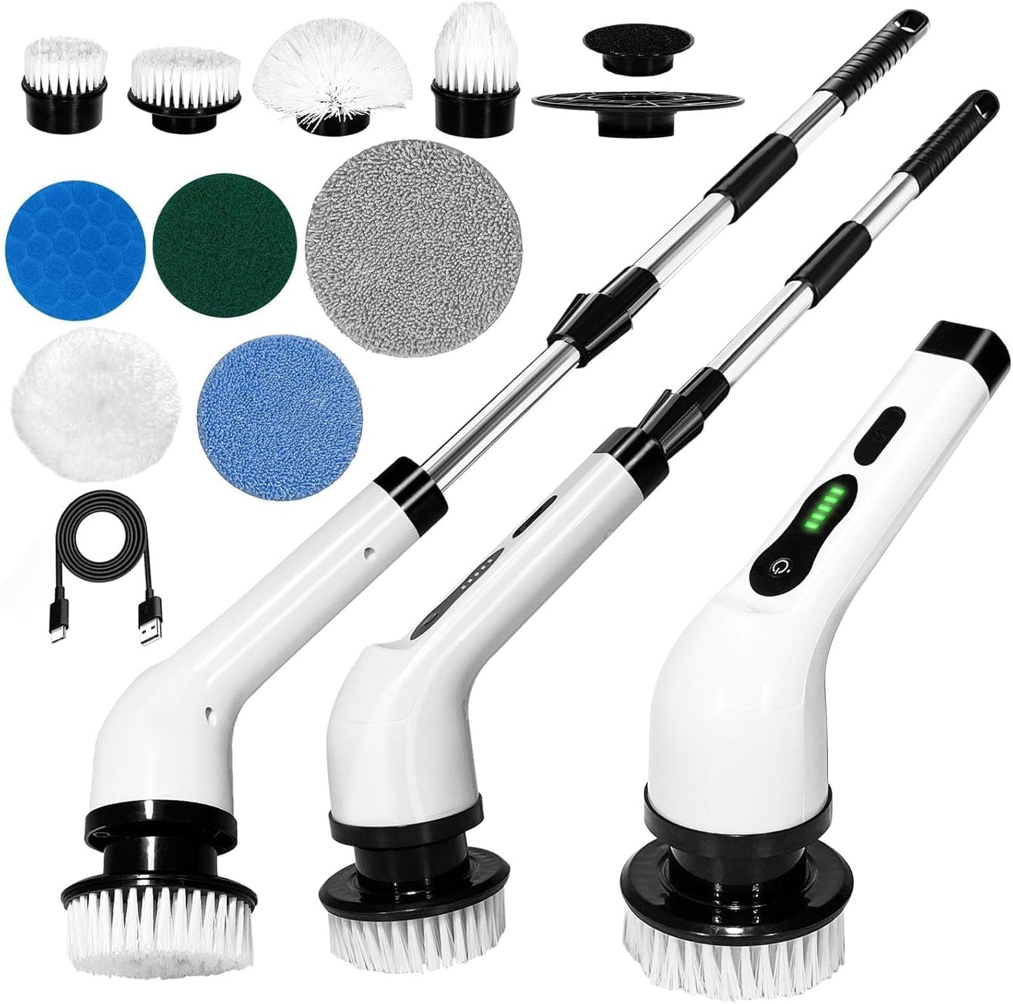 Mincify 9-in-1 Electric Spin Scrubber for Bathroom Cleaning with Adjustable Handle | Cordless Rechargeable Power Brush with 9 Replaceable Heads | Floor, Tile, Tub, Kitchen & Wall Cleaner