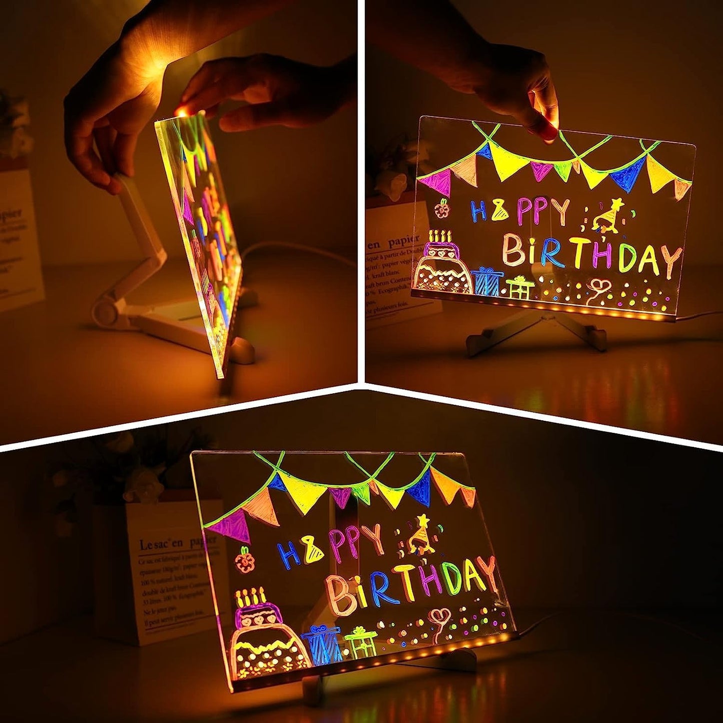 3D LED Acrylic Board, Write & Erase Board with Light and with 13 Coloured Pens (20X30 CM)