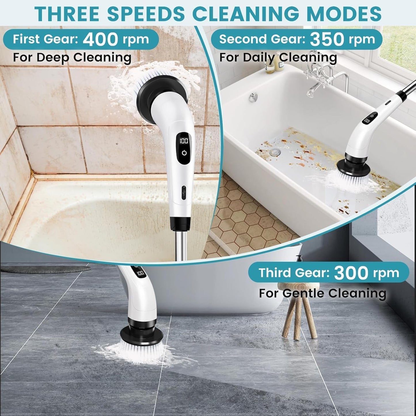 Mincify 9-in-1 Electric Spin Scrubber for Bathroom Cleaning with Adjustable Handle | Cordless Rechargeable Power Brush with 9 Replaceable Heads | Floor, Tile, Tub, Kitchen & Wall Cleaner