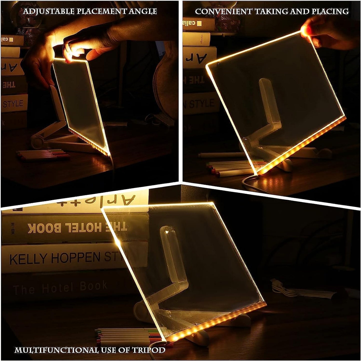 3D LED Acrylic Board, Write & Erase Board with Light and with 13 Coloured Pens (20X30 CM)