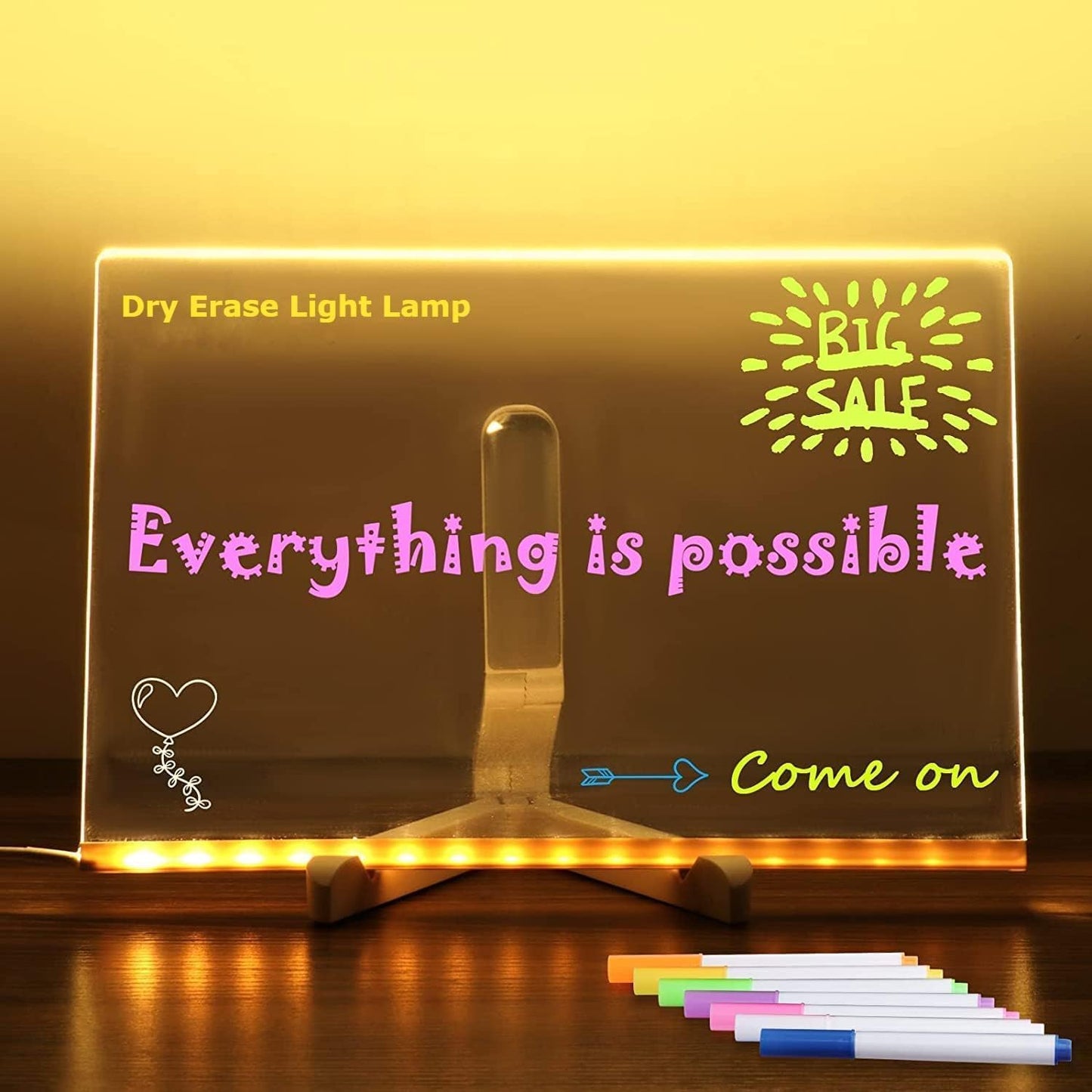 3D LED Acrylic Board, Write & Erase Board with Light and with 13 Coloured Pens (20X30 CM)