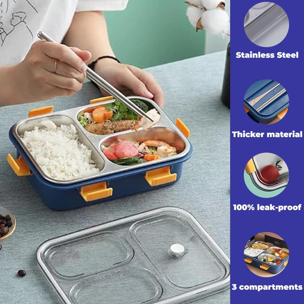3 Compartment Transperent Stainless steel Lunch Box