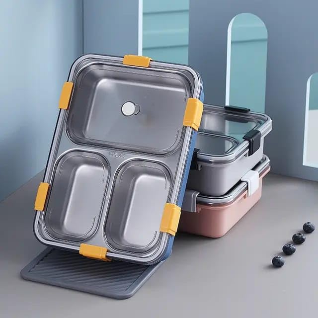3 Compartment Transperent Stainless steel Lunch Box
