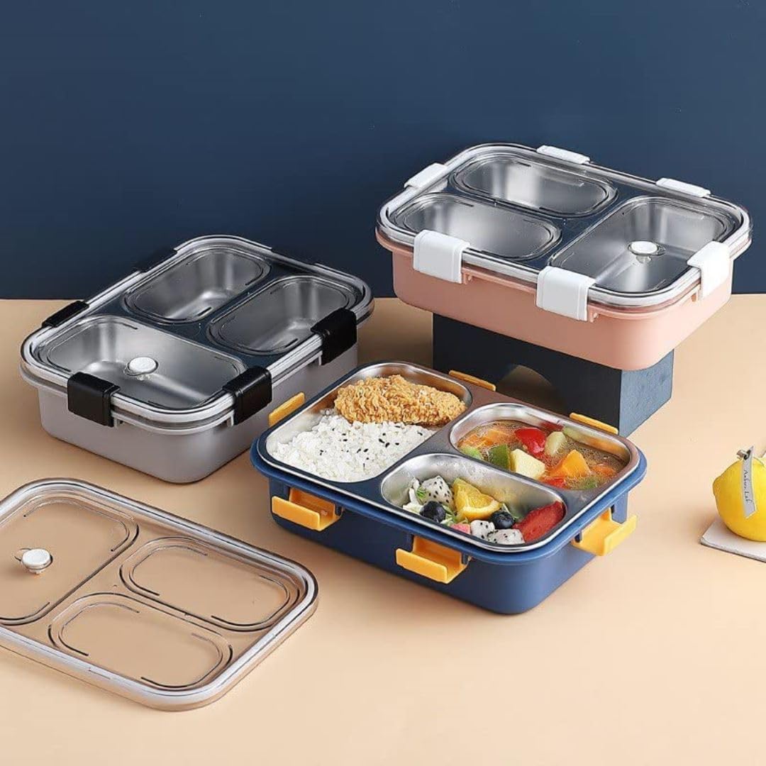 3 Compartment Transperent Stainless steel Lunch Box