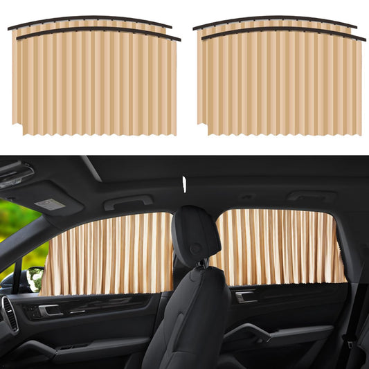 Car Curtains Magnetic Universal Fit Window Privacy Sunshade Pleated Removable ( 4 Pcs ) - Cream-Beige
