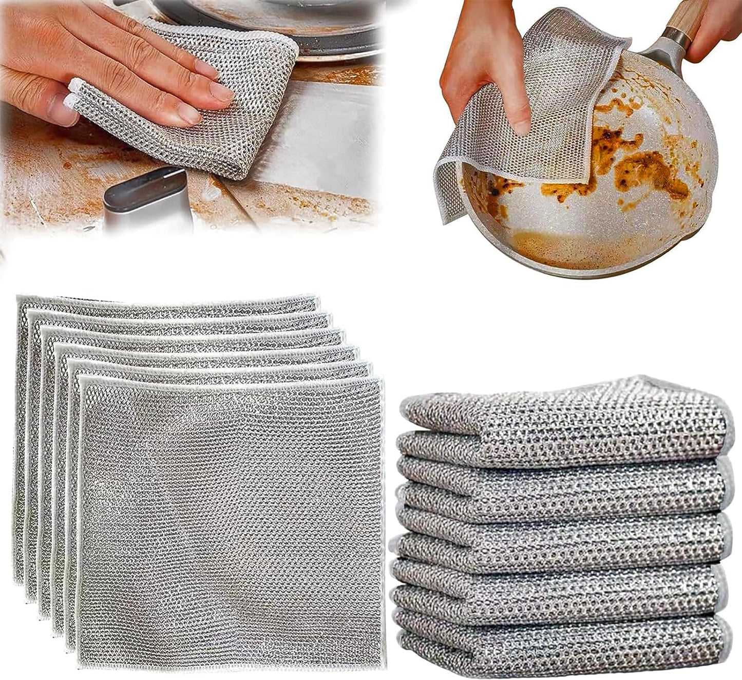 5pcs Multipurpose Wire Miracle Dishwash Cleaning Cloth Silver Mesh