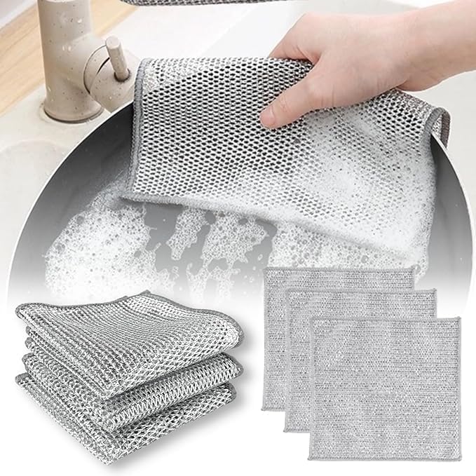 10pcs Multipurpose Wire Miracle Dishwash Cleaning Cloth Silver Mesh